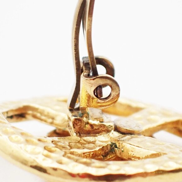 CHANEL CC Logo Button Earrings 96P Clip-On Gold France Vintage 32RL276 - Picture 6 of 10